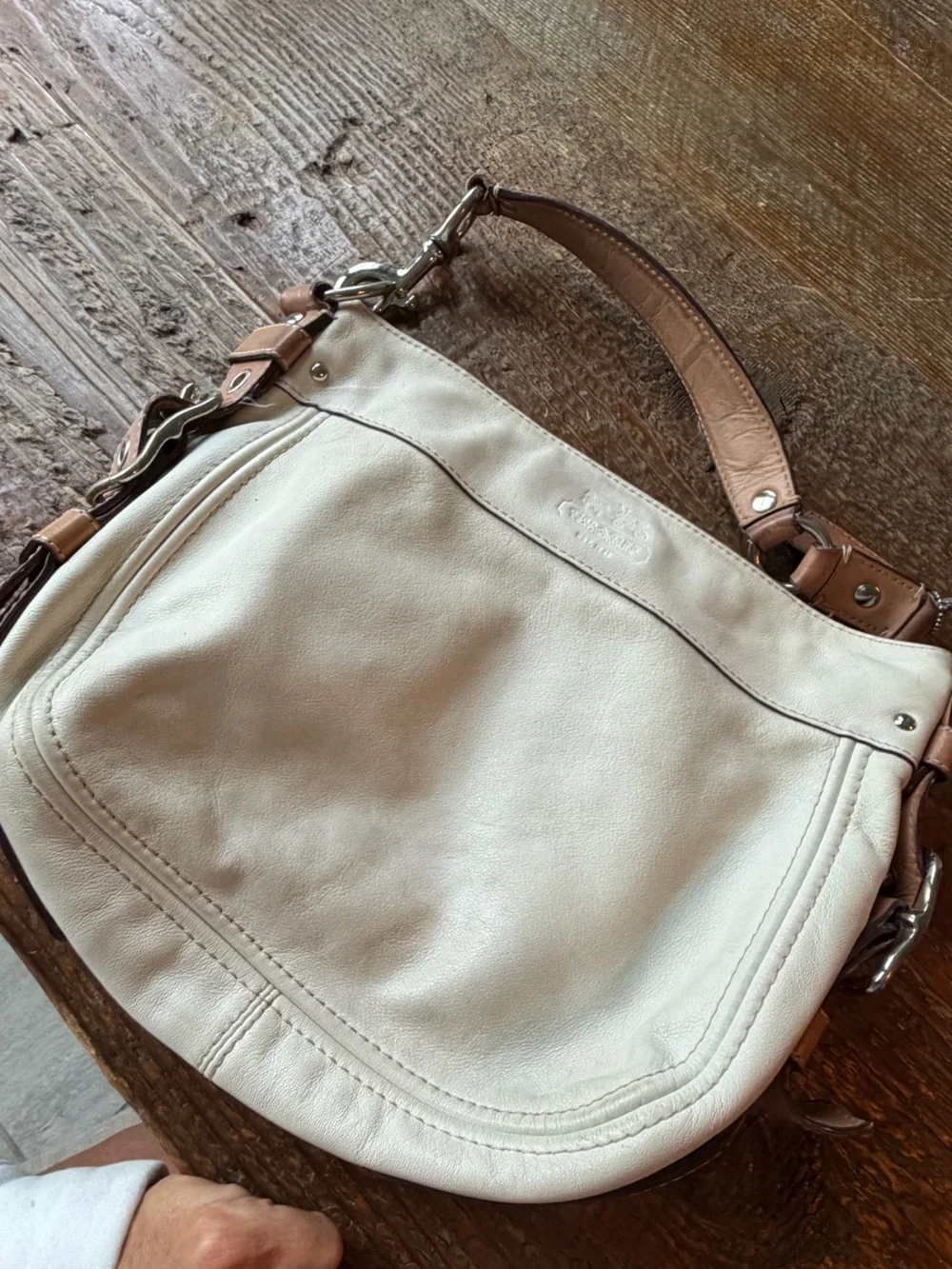 Vtg Coach Zoe Leather Hobo Shoulder Bag F12671 Cream Ivory Tan Silver Hardware